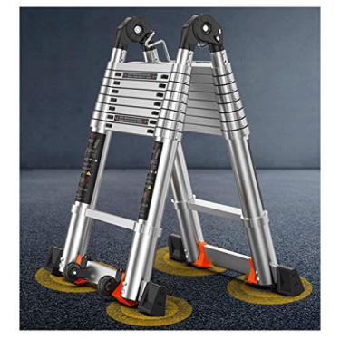 Imagem de BPHUI Escada de extensão telescópica para casa Escada dobrável de 26 pés Escada telescópica, Escada de extensão de retração de um botão, escada dobrável com trava de mola 150 kg Carga máxima (Tamanho: 3 m)