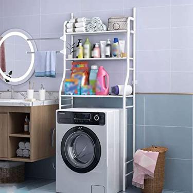 Imagem de Unidade de armazenamento sobre vaso sanitário Rack de armazenamento de máquina de lavar independente com prateleira ajustável com barra giratória para pendurar toalha suporte de armazenamento de ferro