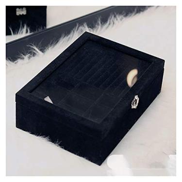 Imagem de Caixas de joias de flanela caixa organizadora de joias com bandeja e cadeado 2 camadas de anéis de brinco expositor para presente feminino (rosa, preto, cinza) organizador de joias (rosa grande