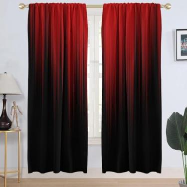 Imagem de AAtter Cortina de janela vermelha e preta, ombré, masculina, gótica, gradiente, bolso para varão, isolamento térmico, blecaute, sala de estar, quarto, tratamento, 1 par, decoração de casa, 106,7 cm L