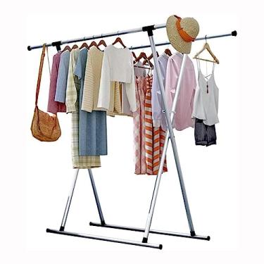 Imagem de EESCZVGBDX Estante de secagem de roupas, cabide ajustável para secar roupas, secador de roupas, trilho duplo, arejador de roupas dobrável interno e externo, A-1,6 m de luz