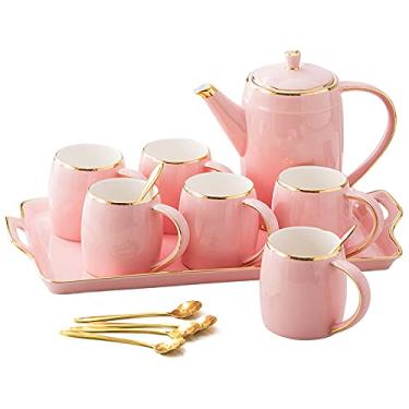 Imagem de Conjunto de chá de porcelana xícaras de café bules de cerâmica chá de café, bule de café de 1150 ml, um serviço de chá de 6 xícaras para 300 ml