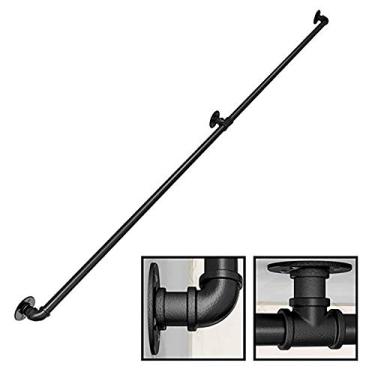 Imagem de Corrimão de escada - kit completo. Tubo de ferro de vento industrial para idosos, para corredor interno e externo sótão, preto (tamanho: 1,8 m)