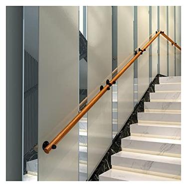 Imagem de Corrimão de escada de madeira contra a parede, corrimão de escada sem barreiras para idosos, corrimão de pinho antiderrapante, corrimão decorativo de parede para jardim doméstico (1