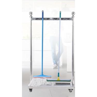 Imagem de JYXYXSCP Suporte de esfregão para pendurar no chão varanda vassoura móvel prateleira de armazenamento de aço inoxidável colocar esfregão molhado freável