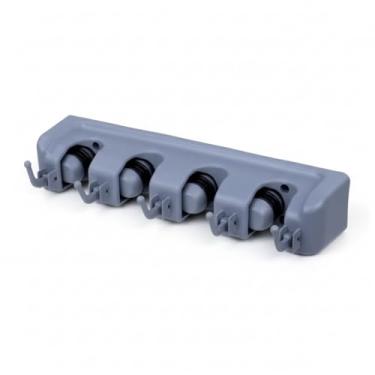 Imagem de Suporte Organizador para 4 Vassouras com 5 Ganchos – Plástico PP Resistente – Suporta 8kg – Fixação para Área de Serviço, Garagem e Lavanderia – Organização Prática para Casa