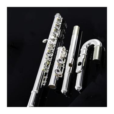 Imagem de Flauta de instrumento de flauta 17 furos abertos e fechados flauta banhada a prata dupla finalidade 16 furos C Tune cobre branco (C)