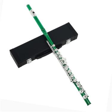 Imagem de Flauta transversal para instrumento de flauta, 16 furos, furo fechado, verde, flauta transversal, tom C, cuproníquel, sopro de madeira musical