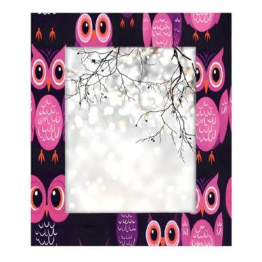 Imagem de Porta-retrato de 8 × 10 com olhos de coruja de animais fofos, feito de madeira maciça, 20 x 25 cm, moldura para exibição de mesa e montagem na parede, para decoração de casa e ideias de presentes para