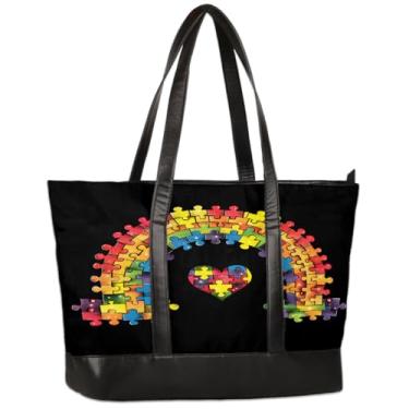 Imagem de Bolsa feminina de lona para laptop colorida autismo arco-íris 15,6 polegadas grande capacidade bolsa de mão leve casual bolsa de ombro para negócios, escritório, trabalho, viagem, escola, faculdade