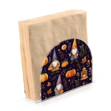 Imagem de ATTX Porta-guardanapos de acrílico de Halloween com design de potes de doces de gnomos fofos - organizador de mesa decorativo para cozinha, restaurante, decoração de férias de casa # 401