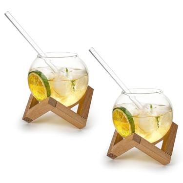 Imagem de Koythin Copo de bola de vidro criativo de 2 peças com suporte, vidro esférico para uísque, xícara de café gelado, copo de vinho sem haste, copos para copos de café gelado, água, suco, chá, vitaminas