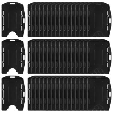Imagem de Pacote com 50 porta-crachás preto de 2 lados, porta-crachás de plástico rígido, estojo para cartão de identificação, vertical e horizontal, protetores rígidos pretos para 2 cartões