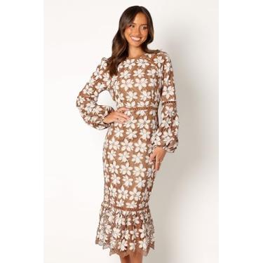 Imagem de Petal & Pup Vestido longo feminino Pierre de renda de manga comprida, Mocha, GG