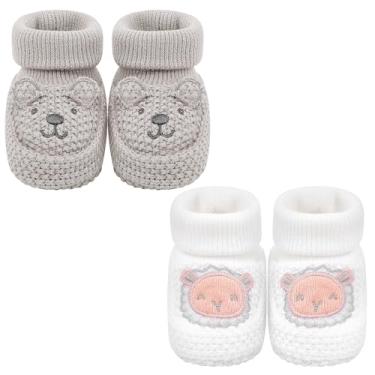 Imagem de DUONITITI Sapatos recém-nascidos de malha macia para bebês, meninos, meninas, primeira caminhada, 2 pares, 0 a 3 meses, Urso marrom e ovelha branca, 0-3 Months Infant
