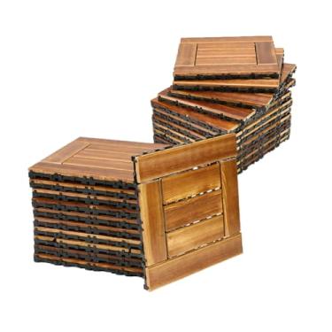 Imagem de SPXMQSS Azulejos de deck de madeira, piso externo para jardim, azulejo de deck de madeira interligado, azulejos internos externos, para varanda de jardim, varanda, marrom, 22 peças