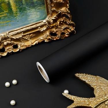 Imagem de Papel de parede preto descasque e cole um conjunto de 39,9 cm x 1,198 cm papel de contato preto escuro amigável para locatário Waterpoof removível papel de parede autoadesivo moderno cor sólida para