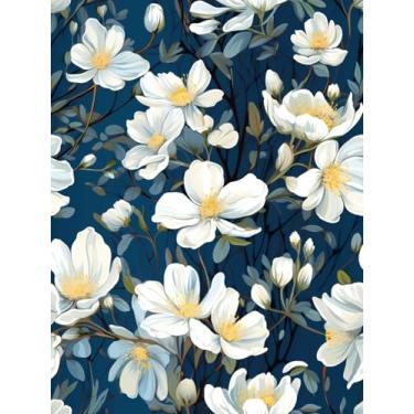 Imagem de COKCOKR Papel de parede floral minimalista branco 17,71 x 300.0 cm Papel de parede de fundo azul para sala de estar, sala de jantar, banheiro, quarto, armário