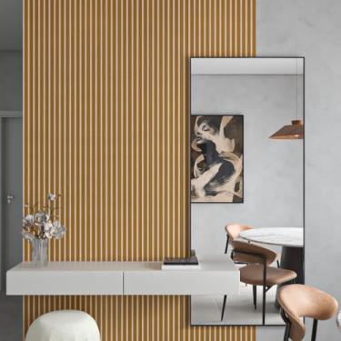 Imagem de Kit 20 Painel Ripado MDF 45x11 Autoadesivo Revestimento Decorativo para Parede (20 Placas,Freijó)