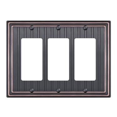Imagem de Placa de parede de metal para tomadas elétricas, placa decorativa de bronze envelhecido para interruptor, placa de cobertura de interruptor de luz, placas de parede de 3 gangs (descoretor triplo, 1