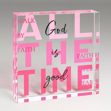 Imagem de Krstartiz Presentes cristãos para mulheres, presentes religiosos para mulheres, decoração acrílica cristã rosa para encorajamento e oração, decoração de escritório em casa espiritual inspiradora para