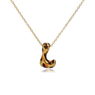 Imagem de Hremhoo Presentes de Natal para netos, colar com letra de bolha, leopardo, banhado a ouro 18 K, com inicial bolha A-Z, para mulheres, meias de Natal para adolescentes, Small, Liga de aço, Sem Pedra