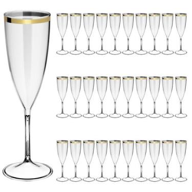 Imagem de Taças De Espumante Acrílico 170ml 30pcs Borda Dourada Prime - NEOPLAS,