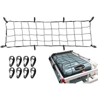 Imagem de MaxxHaul Rede de carga resistente – 111,8 cm x 40,6 cm se estende até 223,5 cm x 81,3 cm – Malha apertada de 10 cm com 8 mosquetões de metal – Rede de cama de caminhão e SUV, reboque e suporte de teto