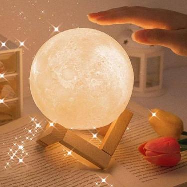 Imagem de Luminaria Lua Cheia 3d - 7cm Decoração Quarto Sala Cúpula Amarela Abajur Led De Mesa Luz Pequena
