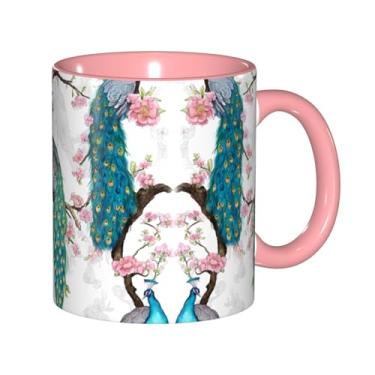 Imagem de Linda estampa de flores de pavão canecas de café criativas, personalizadas, presente para família, tamanho de 325 ml, unissex