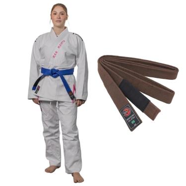 Imagem de Kimono Jiu Jitsu Naja Hanzo Branco e Rosa Trançado E Reforçado 450g com Faixa BJJ Adulto-Unissex