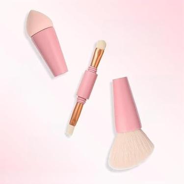 Imagem de Pincel de Maquiagem Multifuncional 4 em 1, Portátil, Cerdas Macias, Vegano, Cruelty-Free, Latex-Free, para Viagem