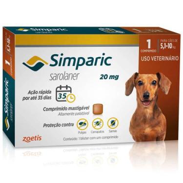 Imagem de Antipulgas e Carrapatos Simparic 20 mg para Cães de 5,1 a 10 kg com 1 