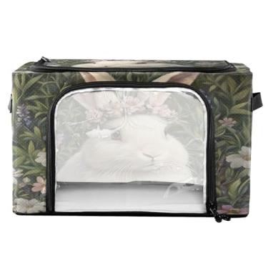 Imagem de xigua Cestos de armazenamento de roupas de coelho fofos com moldura de metal em forma de fixação, 2 formas de abertura, caixa organizadora de roupas dobrável com janela transparente e alças para