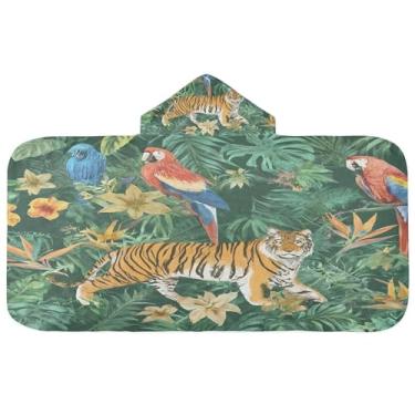 Imagem de Burbuja Safari Wild African Animals Toalha de banho com capuz para crianças, toalha de praia de pelúcia macia absorvente para meninas e meninos 3-10 anos, 61 x 127 cm