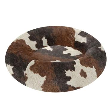 Imagem de SEHANY Cama de cachorro com estampa de vaca marrom, removível e lavável, pequena, redonda, cama de gato fofa, super macia, confortável para animais de estimação com fundo antiderrapante para cães