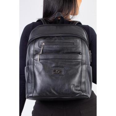 Imagem de Mochila grande de couro liso grafite Marcela - Preto-Feminino