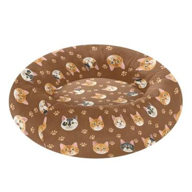 Imagem de SEHANY Cama de cachorro com estampa de gatos fofos, removível e lavável, pequena, redonda para gatos, cama fofa super macia para animais de estimação com fundo antiderrapante para cães pequenos e