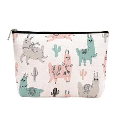 Imagem de Presentes de lhama, bolsa de maquiagem de lhamas, bolsa de cosméticos de cacto fofa, bolsa de viagem, presente para amantes de lhamas de alpaca para mulheres, meninas, filhas, irmãs, tias, amigos