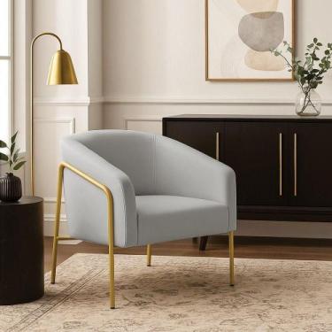 Imagem de Poltrona Sala Industrial Alta Dourado Stella Suede Cinza D03 - D'rossi