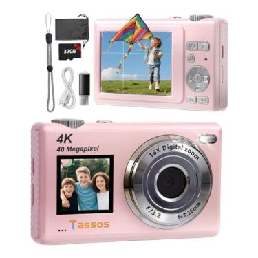 Imagem de Câmera digital, câmera para vlogs, câmera fotográfica 48MP 4K - Câmera digital compacta com tela dupla, cartão de 32 GB, zoom digital de 16x e estabilizador de imagem para e iniciantes. (Rosa)