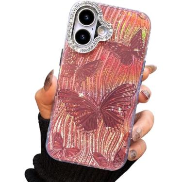 Imagem de I-MGAE-IN-AR Capa compacta para iPhone 17 com design de borboleta, moldura de proteção de lente de câmera de diamante 3D, capa protetora de TPU macia e macia à prova de choque para mulheres e meninas