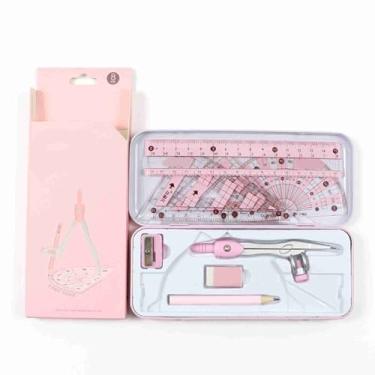 Imagem de Aqur2020 Conjunto de Geometria de 8 Peças, Kit de Geometria Matemática Com Régua Transferidora de Bússola e Borracha, Material Escolar de Estudante para Professores e Engenheiros (PINK)