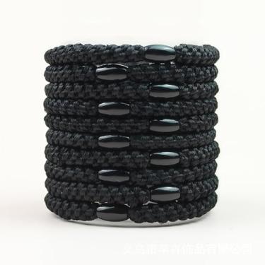 Imagem de Pacote com 10 laços de cabelo elásticos para mulheres, faixas grossas sem vincos com suportes de rabo de cavalo fortes para mulheres, acessórios elegantes com design clássico (estilo preto 10)