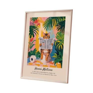 Imagem de Pôster De Banheiro Com Gato Preto, Arte De Parede Rosa Tropical, Decor