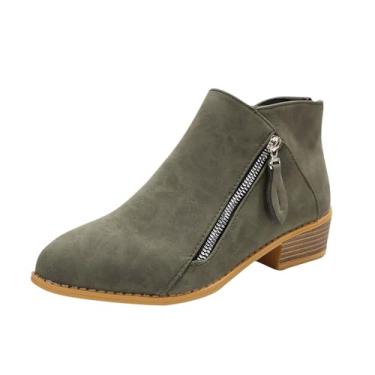 Imagem de Botas femininas com zíper lateral, salto grosso, bico fino, cano baixo, para outono, casual, versátil, estilo legal com salto grosso, Verde, 38