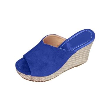 Imagem de Sandálias femininas de salto plataforma plataforma de boca de peixe sólido elegante verão casual sem cadarço, Azul royal, 36