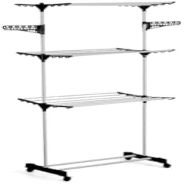 Imagem de Varal triplo portatil para roupas, facil, domestico, dobravel, resistente, e estavel, compacto.