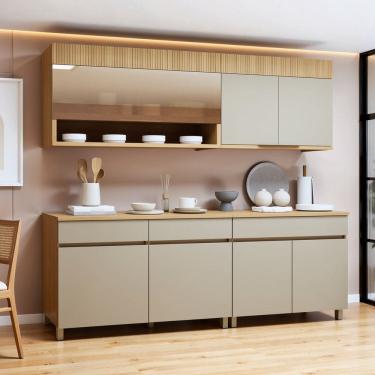 Imagem de Cozinha Completa Modulada 4 Peças 7 Portas 3 Gavetas 100% Mdf Realeza Premium Carvalho/Greige