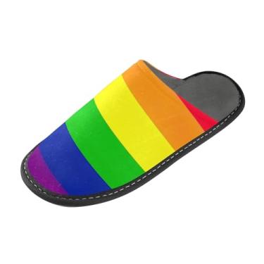 Imagem de Joisal Pantufas femininas felpudas, aconchegantes e fofas, sapatos de inverno LGBTQ com a bandeira do orgulho dos direitos LGBTQ, espuma de memória, sem cadarço, tamanho 4-5, Bandeira Lgbtq Rights